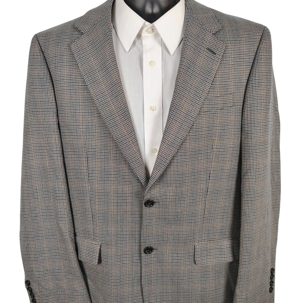 Lauren Ralph Lauren Mens 42R Blazer Silk Wool Houndstooth Dark Academia